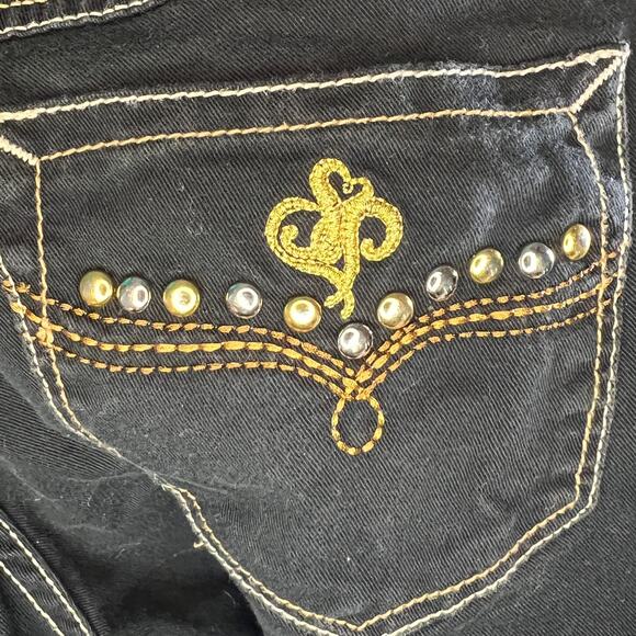 Y2K Southpole Denim Jean Short Womens Size 9 Black Contrast Embroidered & Bling - Picture 5 of 7